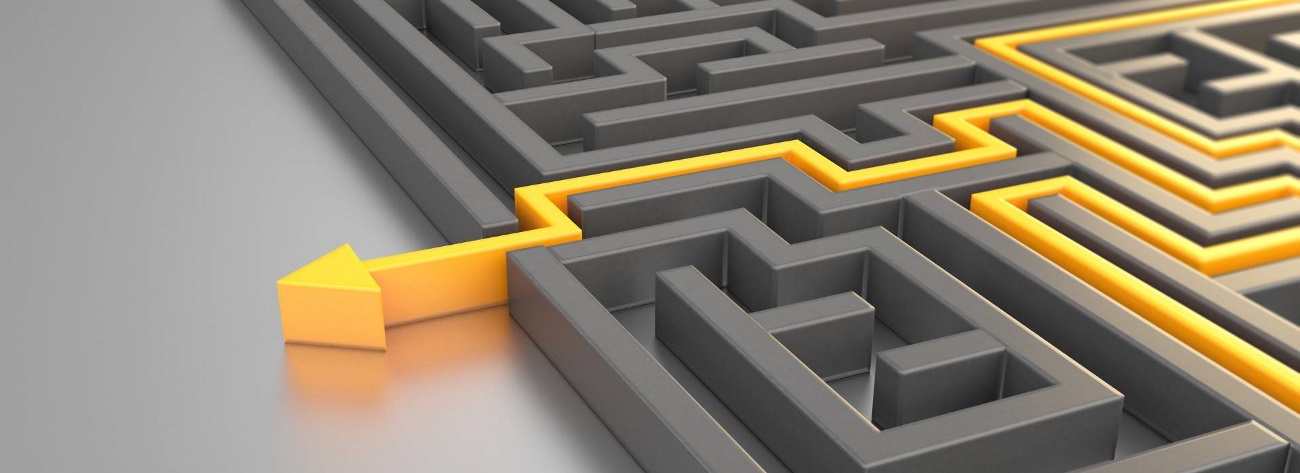 a yellow arrow going through a maze